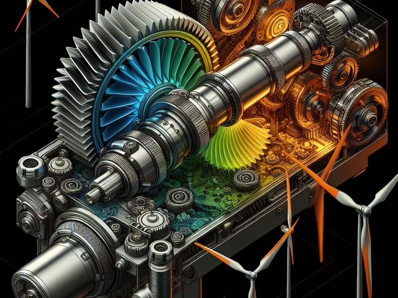 Ilustração do sistema de caixa de engrenagens em uma turbina eólica