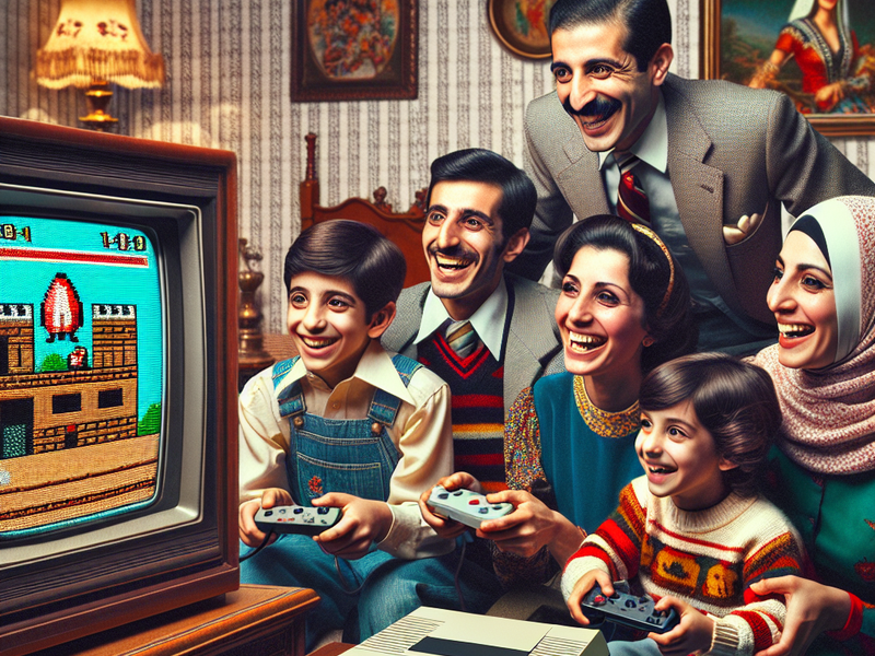 Family playing Pac-Man on an Atari 2600