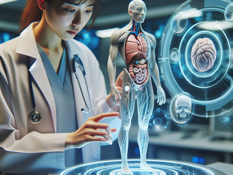 Medical professional analyzing detailed 3D model of human anatomy